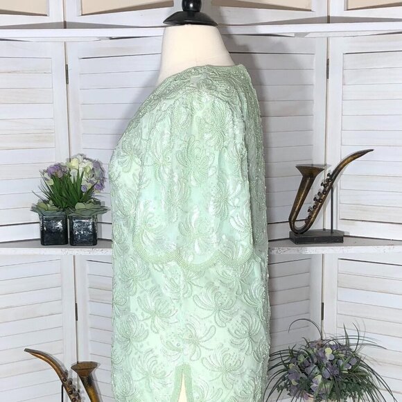 Vintage Beaded Sequined Blouse Lime Green XL - Picture 4 of 12